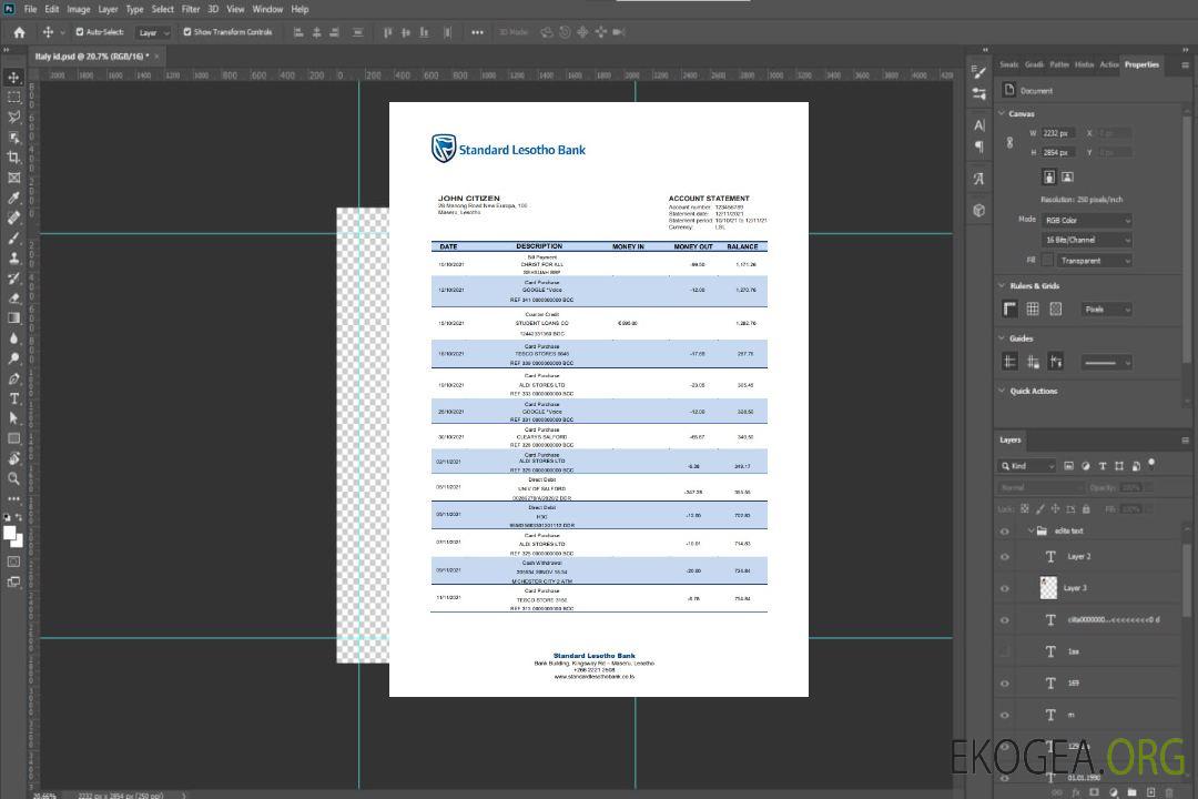 Relevé bancaire standard du Lesotho template Relevé bancaire standard du Lesotho template